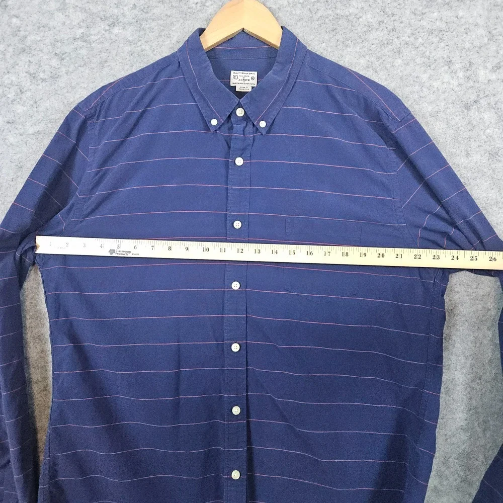 J Crew Men's Blue Red Striped Shirt Size‎ XL Button Down 100% Cotton LIGHT WEAR